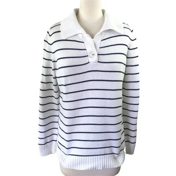 Liz Claiborne White Cotton Pullover Sweater, M - Picture 1 of 5